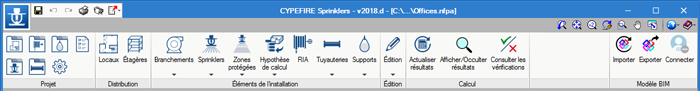 CYPEFIRE Sprinklers. Interface des versions antérieures à la version 2018.e. Cliquez pour agrandir l'image.